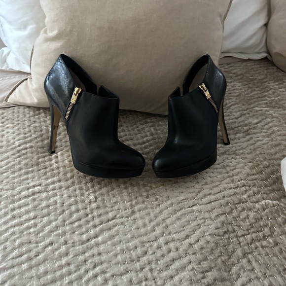Michael Kors Black and Gold Heeled Ankle Boots - Picture 1 of 5